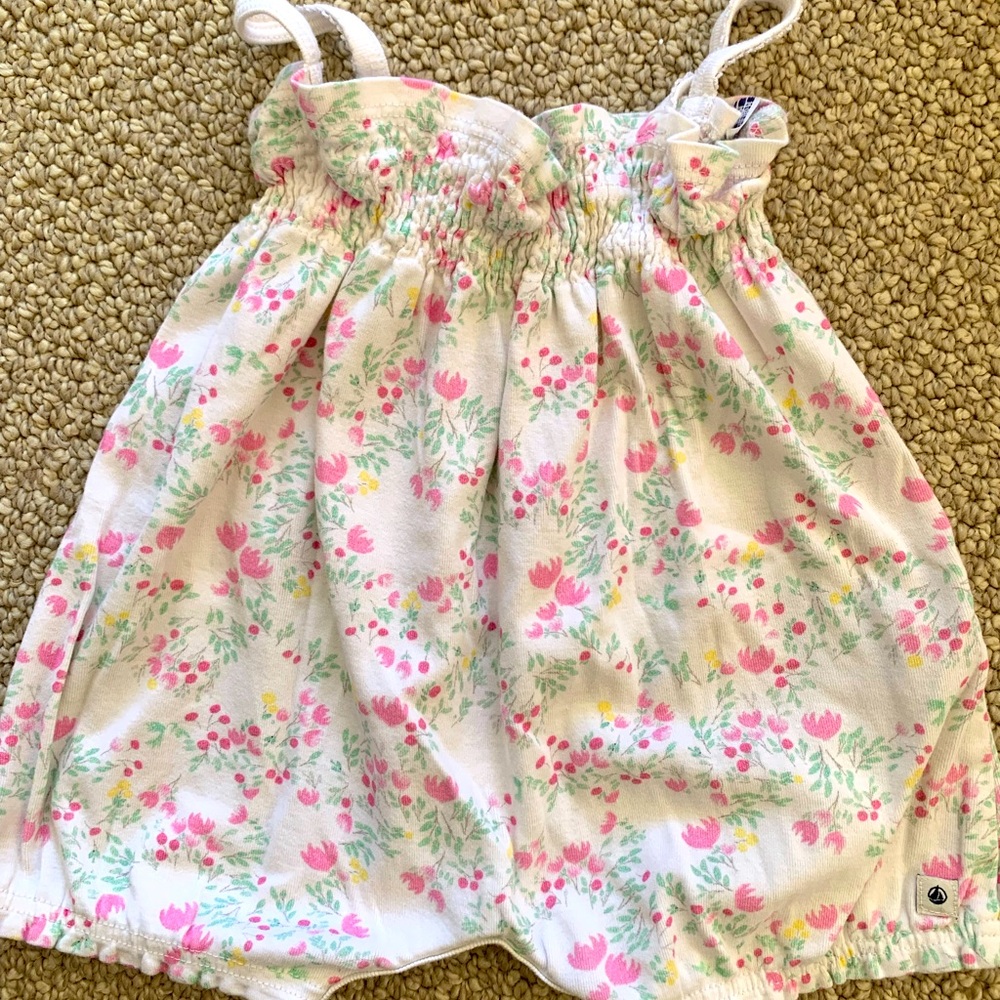 Petit Bateau smocked bubble romper 9 months